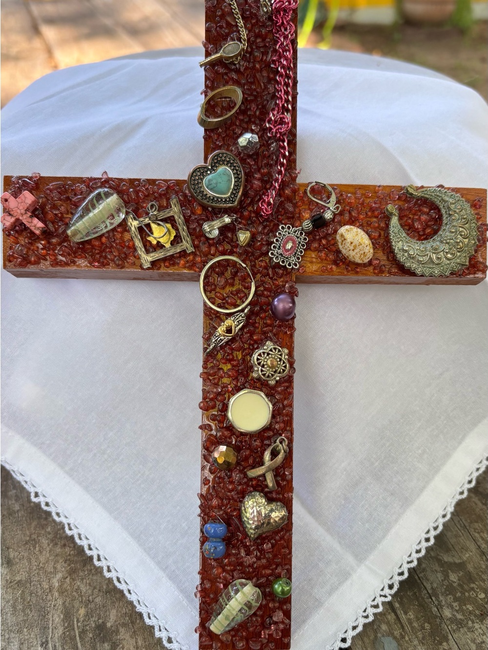 Embellished Decorative Cross Wall Art - Red - Picture 6 of 7